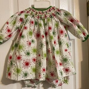 Petit Ami Smocked Christmas Dress & Bloomers